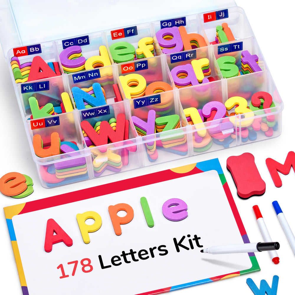 GAMENOTE classroom kit contents with colorful foam letters for early literacy practice