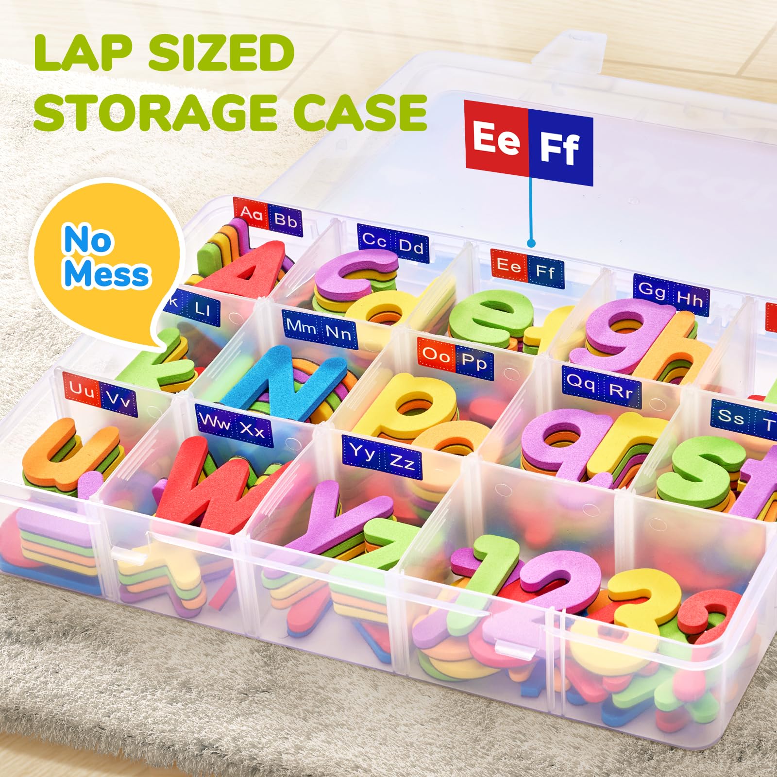 GAMENOTE soft-touch foam letters provide comfortable grip for small hands during spelling