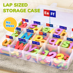 GAMENOTE soft-touch foam letters provide comfortable grip for small hands during spelling