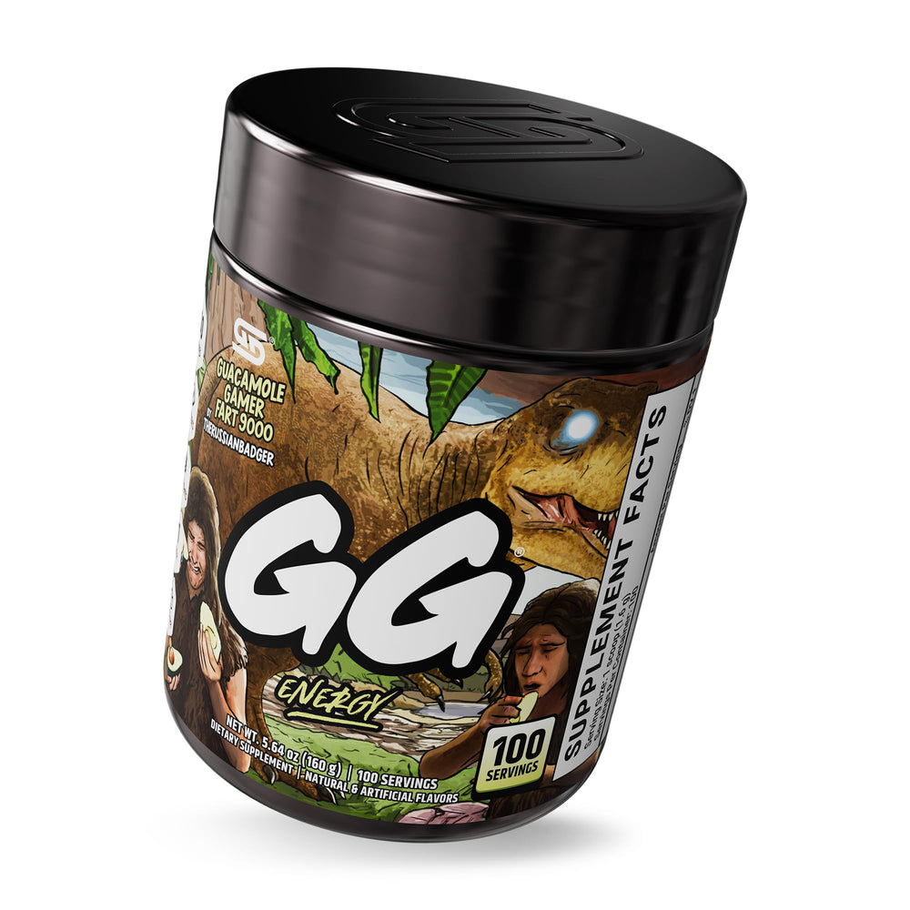 GG Energy powder being scooped into water for focused, long-lasting energy.