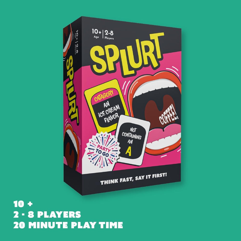 Gamewright Splurt: top-card-reveal sparks rapid responses during party play.