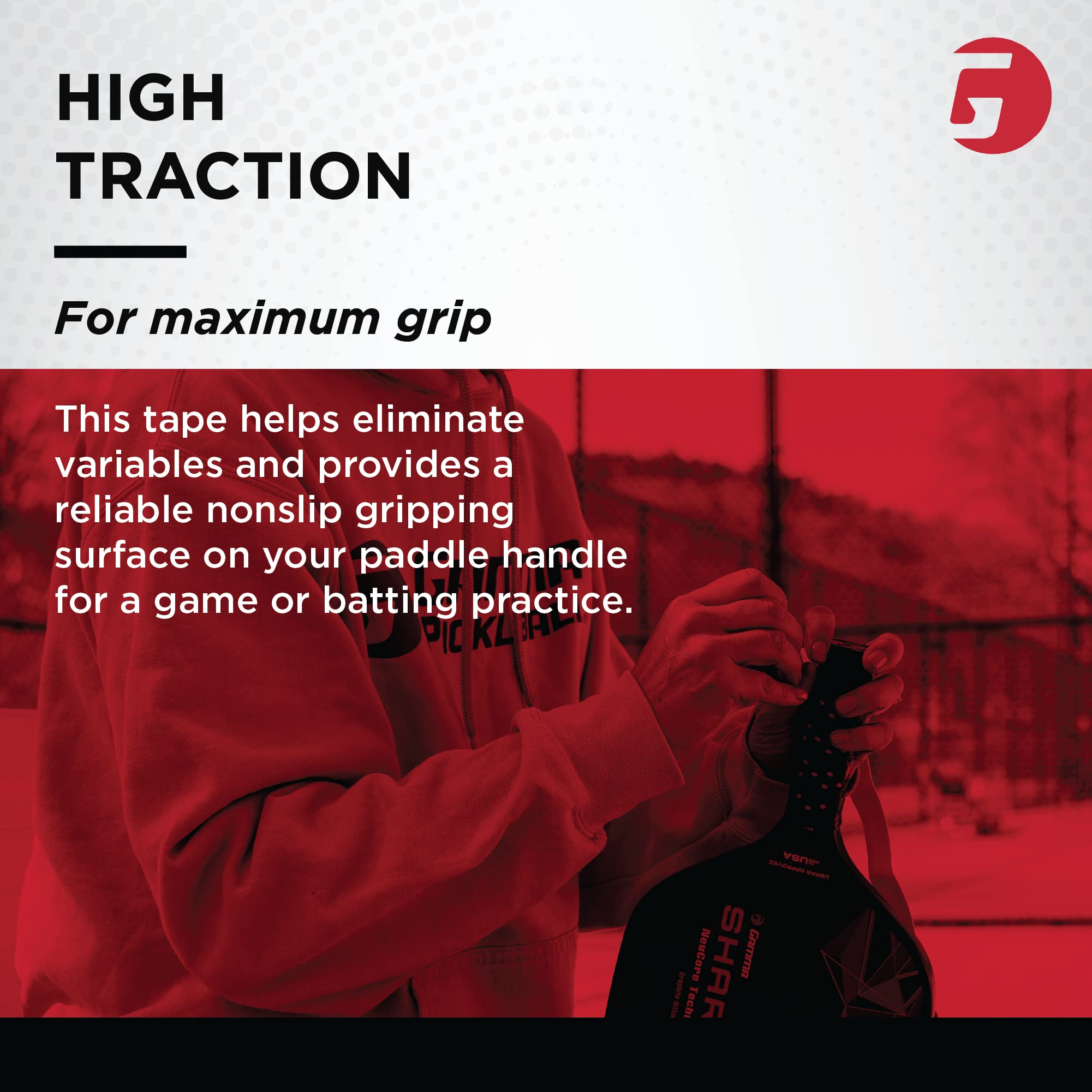 Easy-application GAMMA Supreme Overgrip on a long racquet handle.