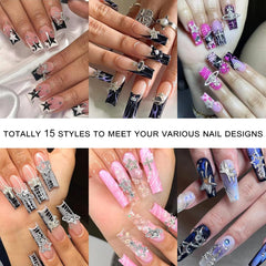 Ganepwns metal-based nail charms with rhinestones for easy application