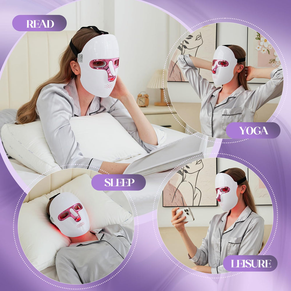 Ganoel portable LED face mask shown resting on bed for easy sessions
