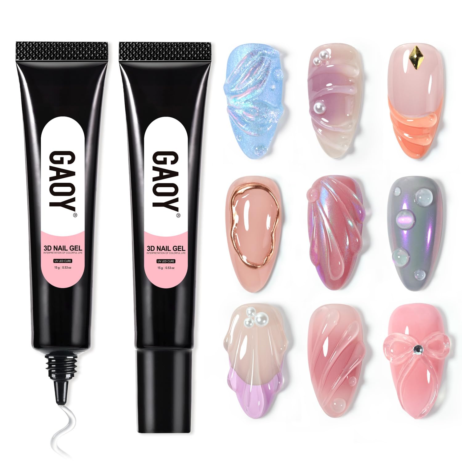 GAOY 2Pcs 3D Nail Gel clear sculpting kit for easy at-home 3D nail art.