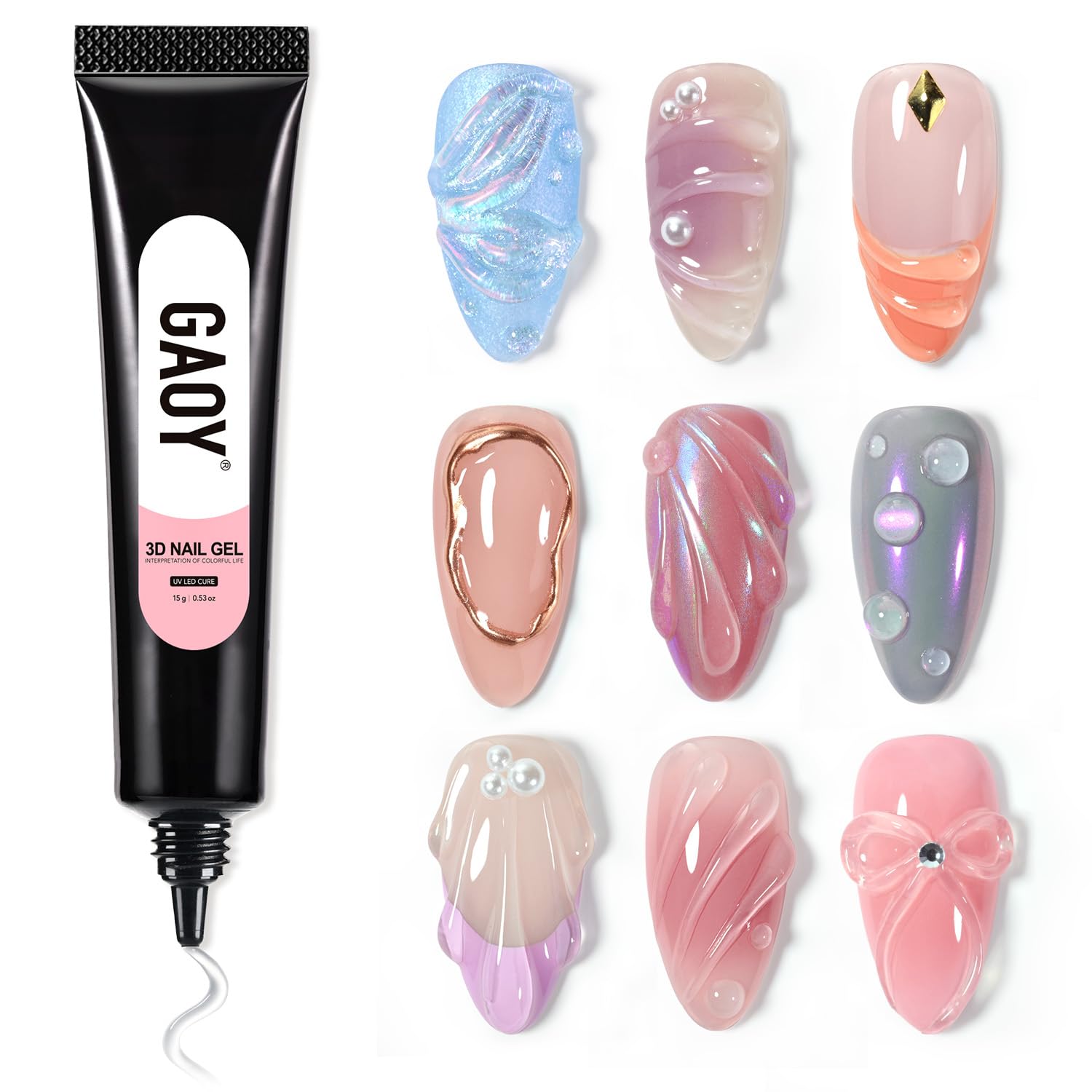 GAOY 3D nail gel clear bottle for precise sculpting and bold nail art