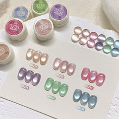 Six color pots provide Jelly Pink, Blue, Green and holographic tones.