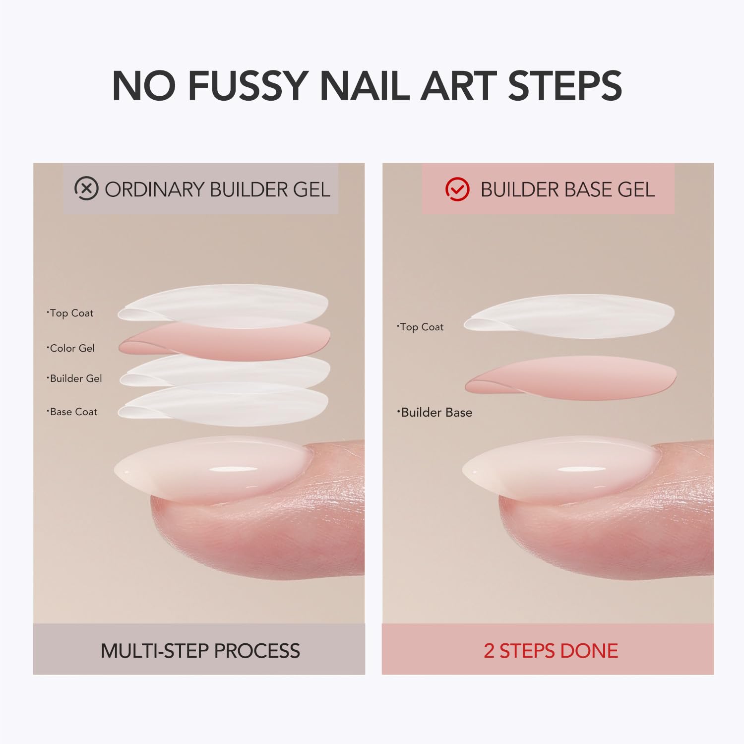 GAOY colored builder base applied on natural nails for a smooth finish