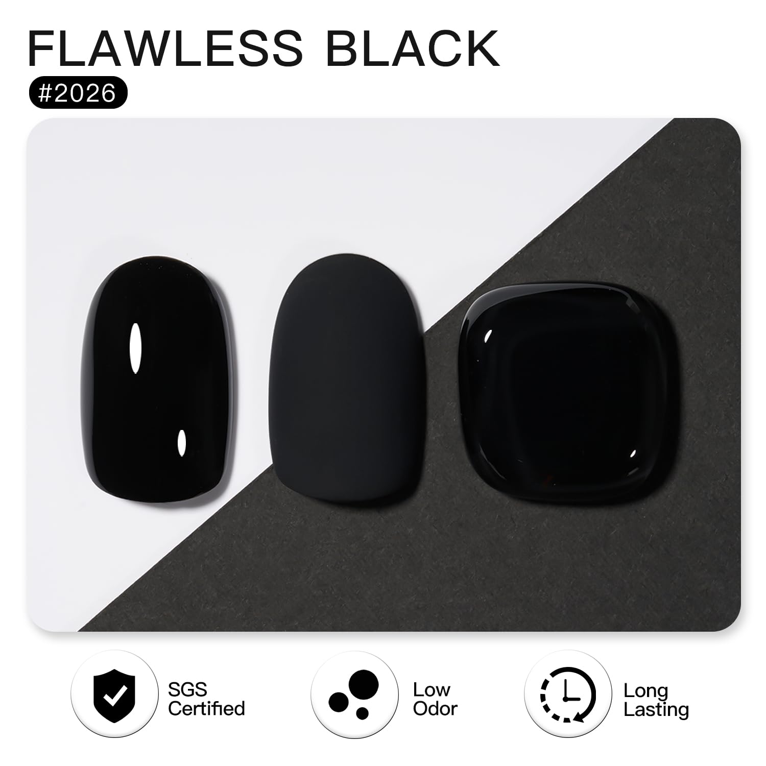 GAOY black gel polish swatches showing even color for DIY nail art.
