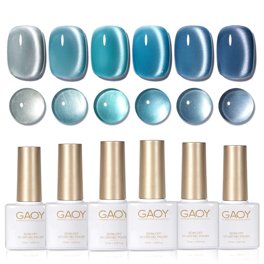 GAOY blue cat eye gel nail polish set for at-home shimmering manicure