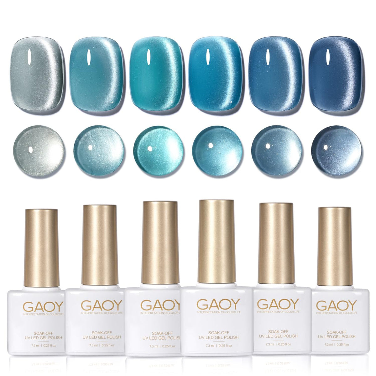 GAOY blue cat eye gel nail polish set for at-home shimmering manicure