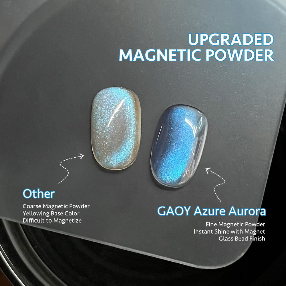 GAOY Azure Aurora glitter gel close-up shows holographic shimmer in every light.