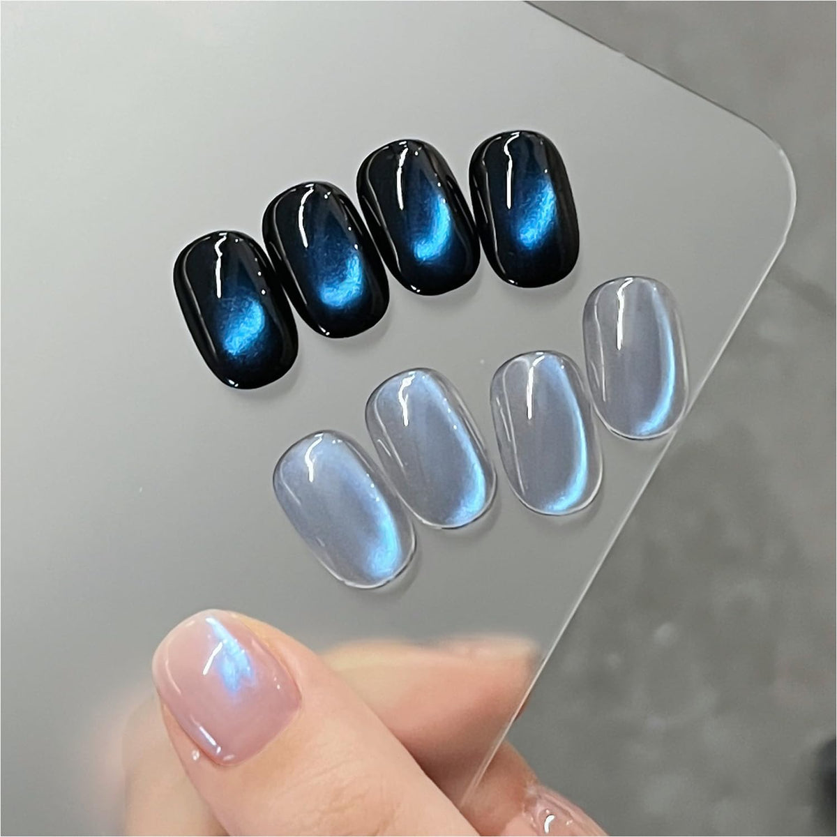 GAOY Blue Glassy Cat Eye Azure Aurora magnet creates customizable patterns for chic at-home nails.