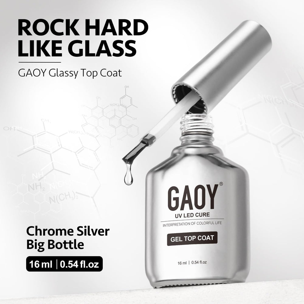GAOY 16ml bottle with brushed stainless-steel-look cap.