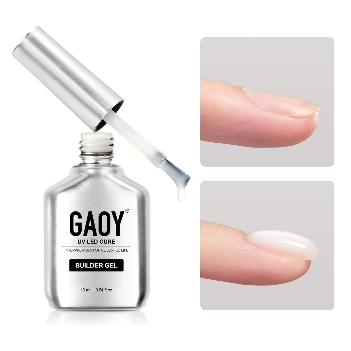 GAOY Builder Gel bottle and brush for at-home nail extensions and precise application