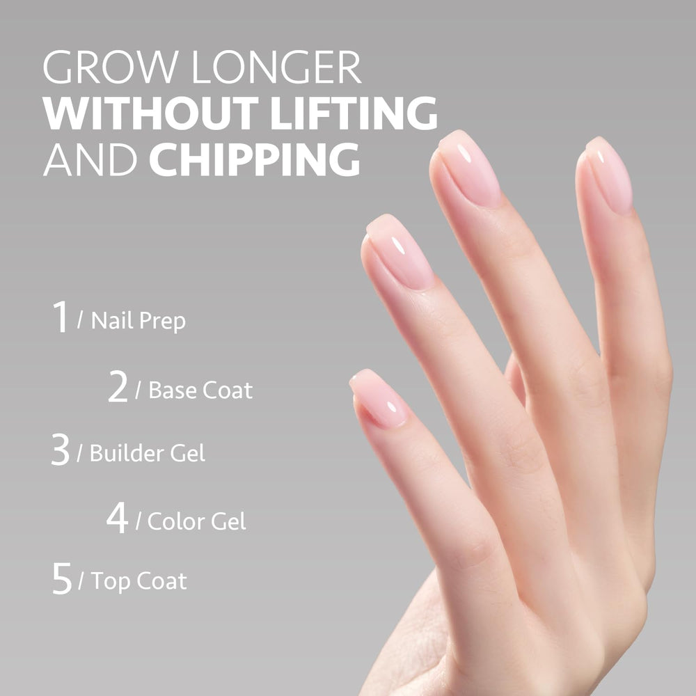 GAOY builder gel nails 16ml seals with top coat for a smooth, shiny finish.