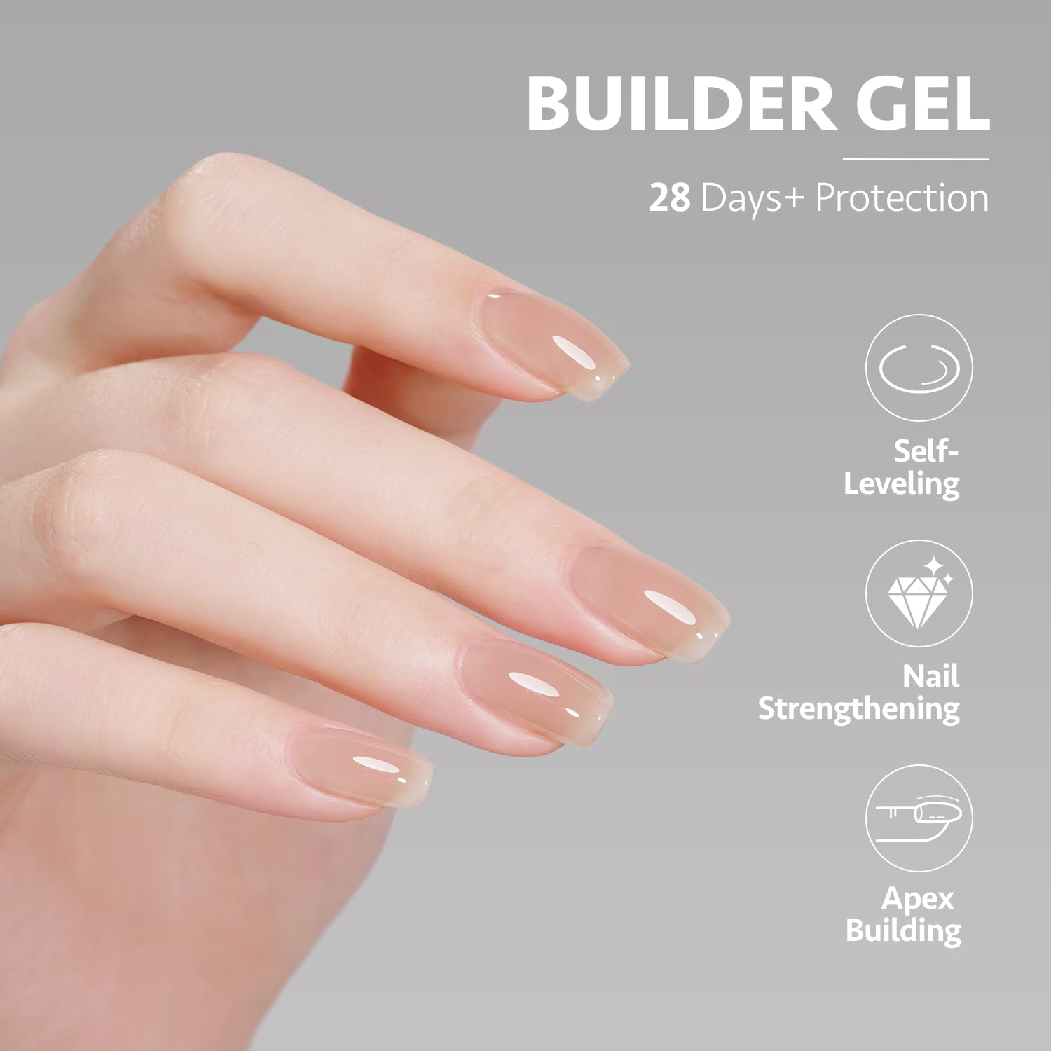 GAOY Builder Gel nude jelly nail swatch for natural look.