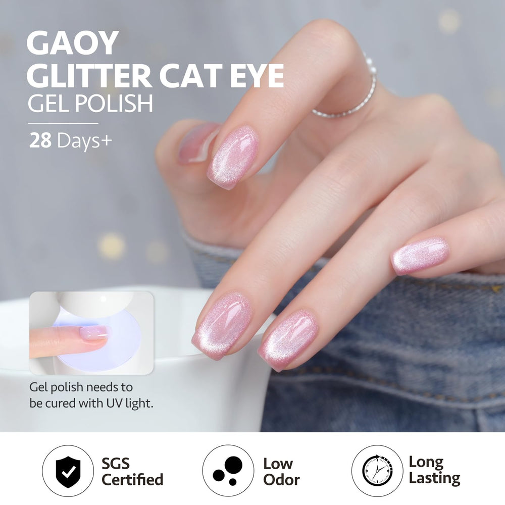 Long-lasting GAOY Cat Eye Gel Nail Polish with base and top coats.