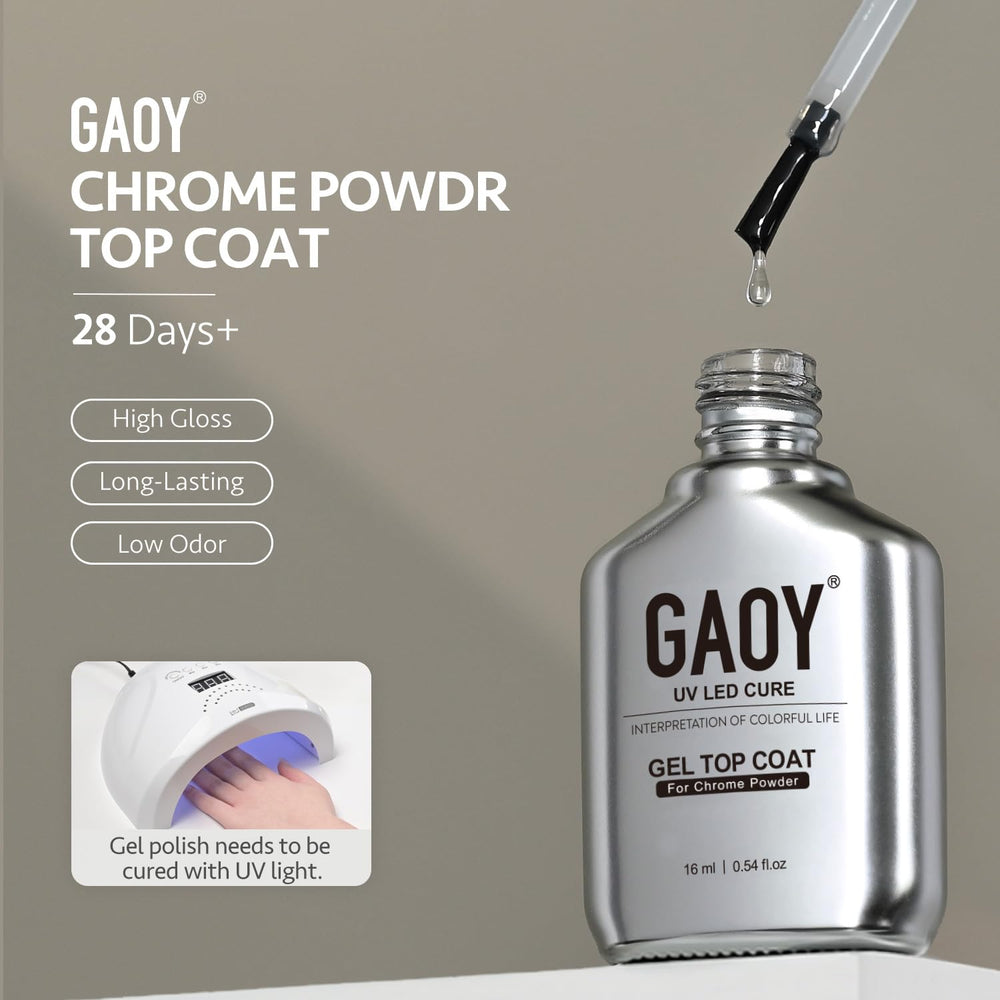 GAOY chrome powder bottle packaging includes a 16ml bottle