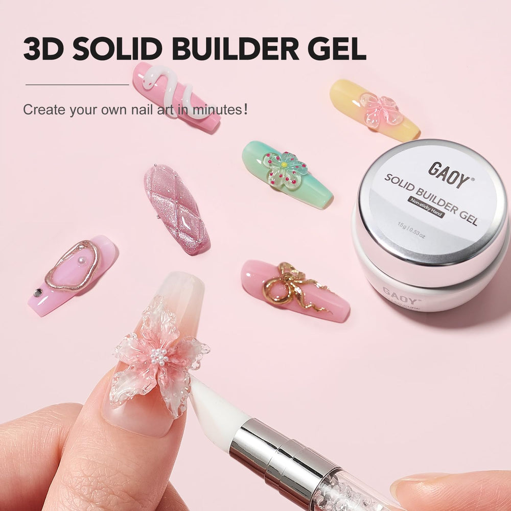 GAOY gel application on nail demonstrating clean, quick shaping for 3D designs