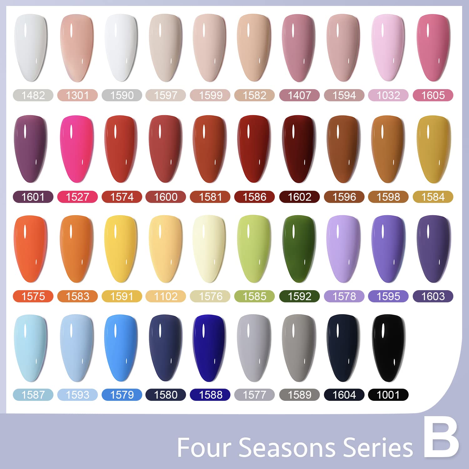 GAOY color collection swatches include pink, white, red, nude tones for everyday looks
