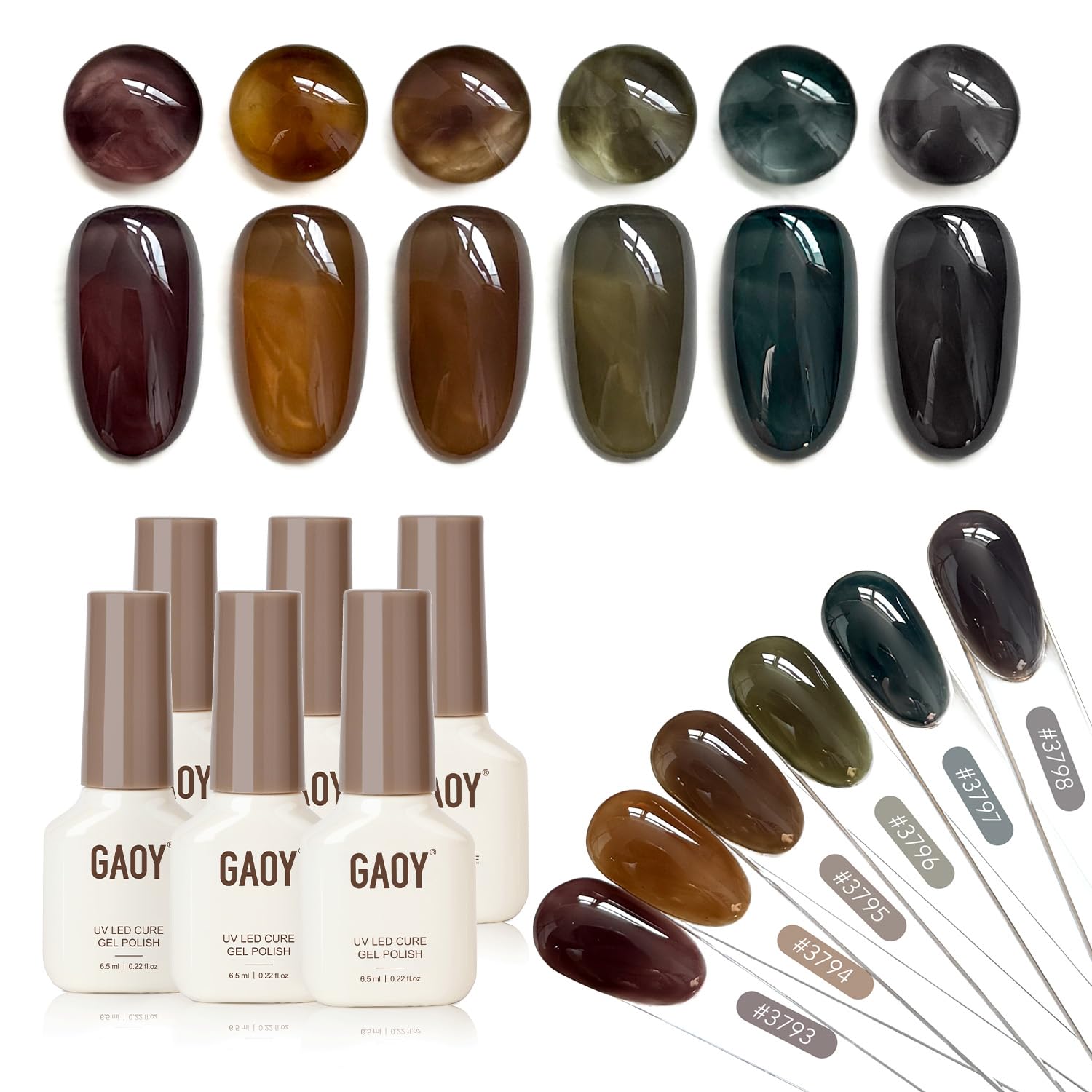 GAOY dark gel nail polish bottle with jelly finish for smooth color.