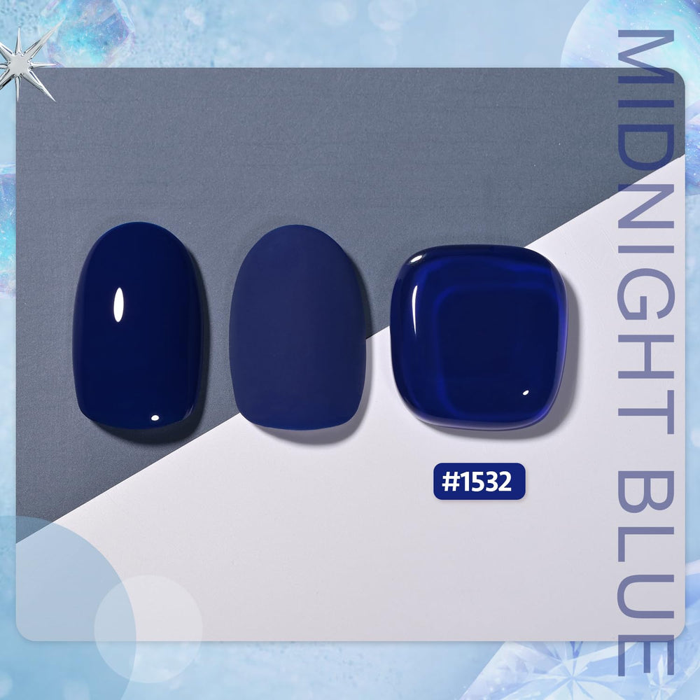 GAOY Deep Blue gel nail polish swatch on nail shows rich midnight blue