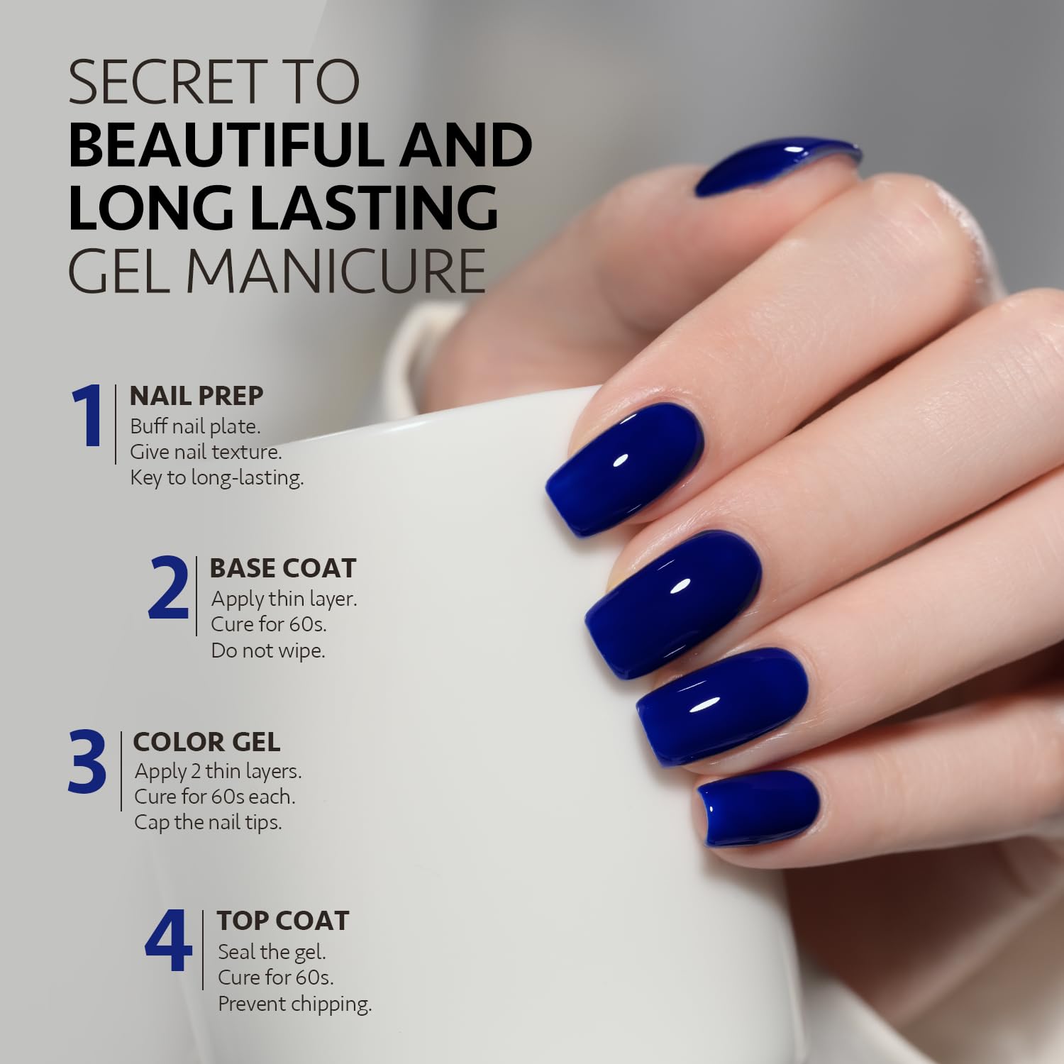 GAOY Deep Blue gel nail polish under UV lamp for quick cure
