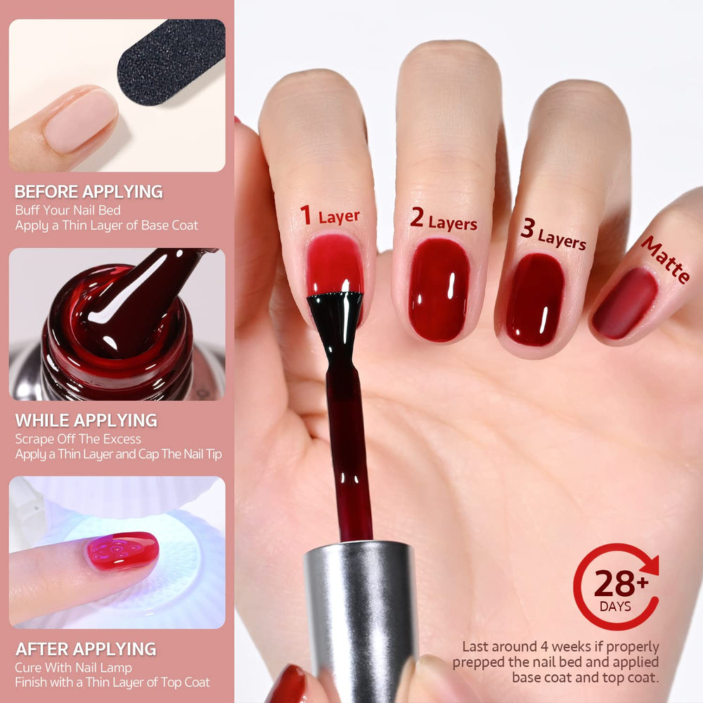 GAOY finished nails in wine-red jelly gel finish