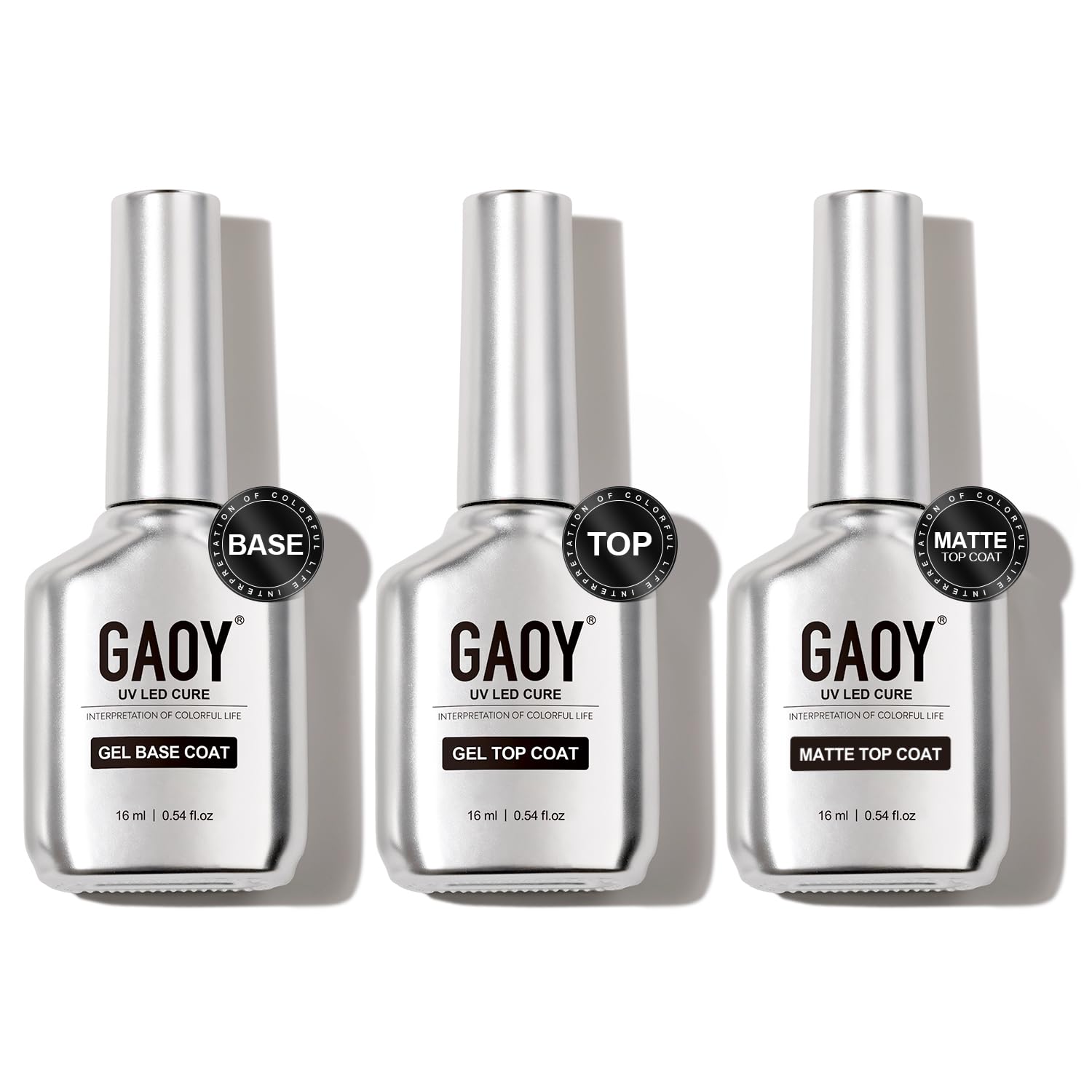 GAOY Gel Top Coat bottle showing a glossy, glass-like finish for long-lasting shine.