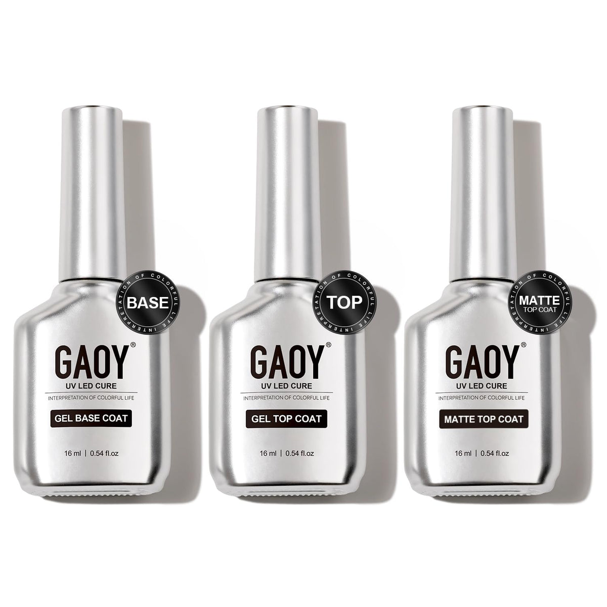 GAOY Gel Top Coat bottle showing a glossy, glass-like finish for long-lasting shine.