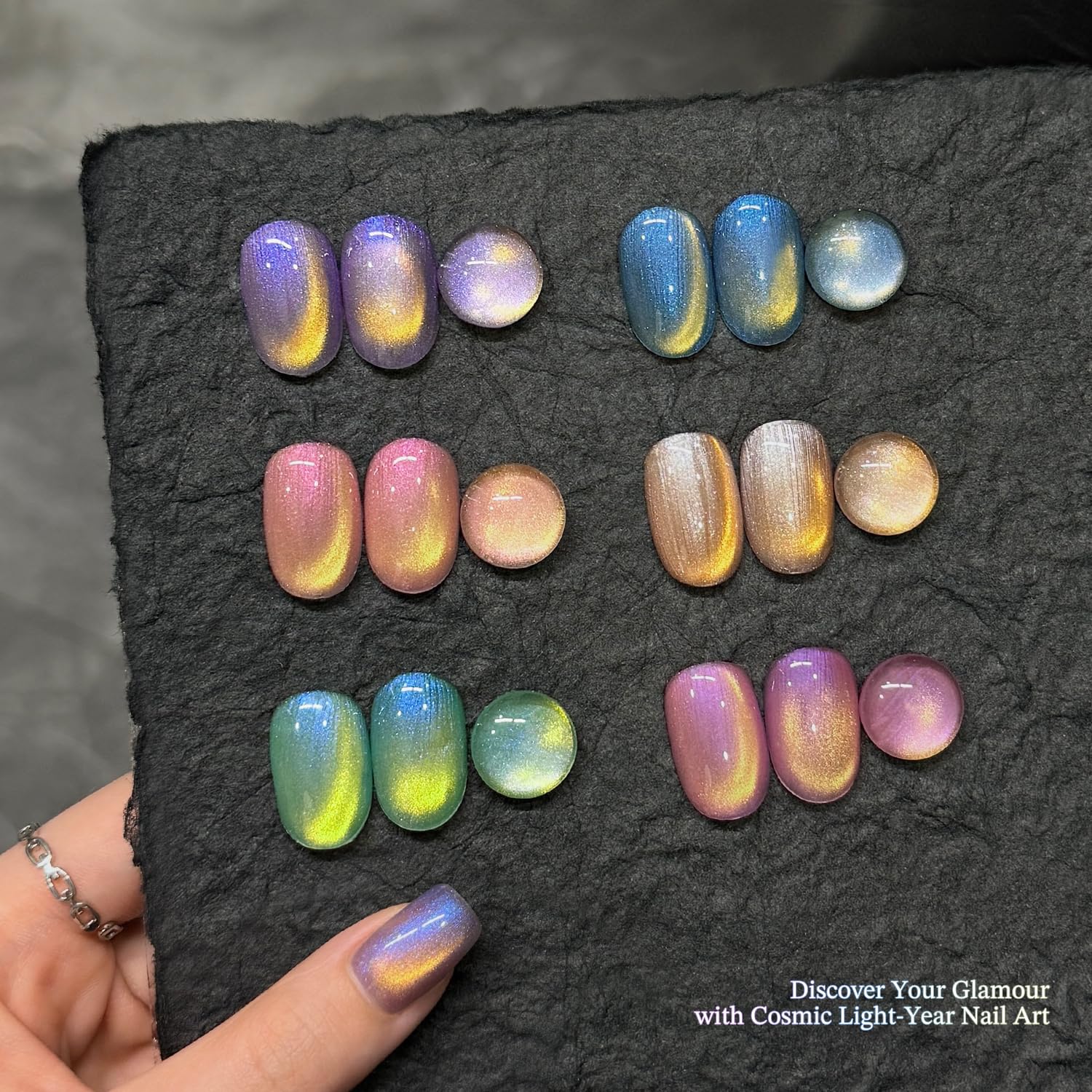 GAOY Glitter Cat Eye kit shown with UV curing setup for quick home manicures.