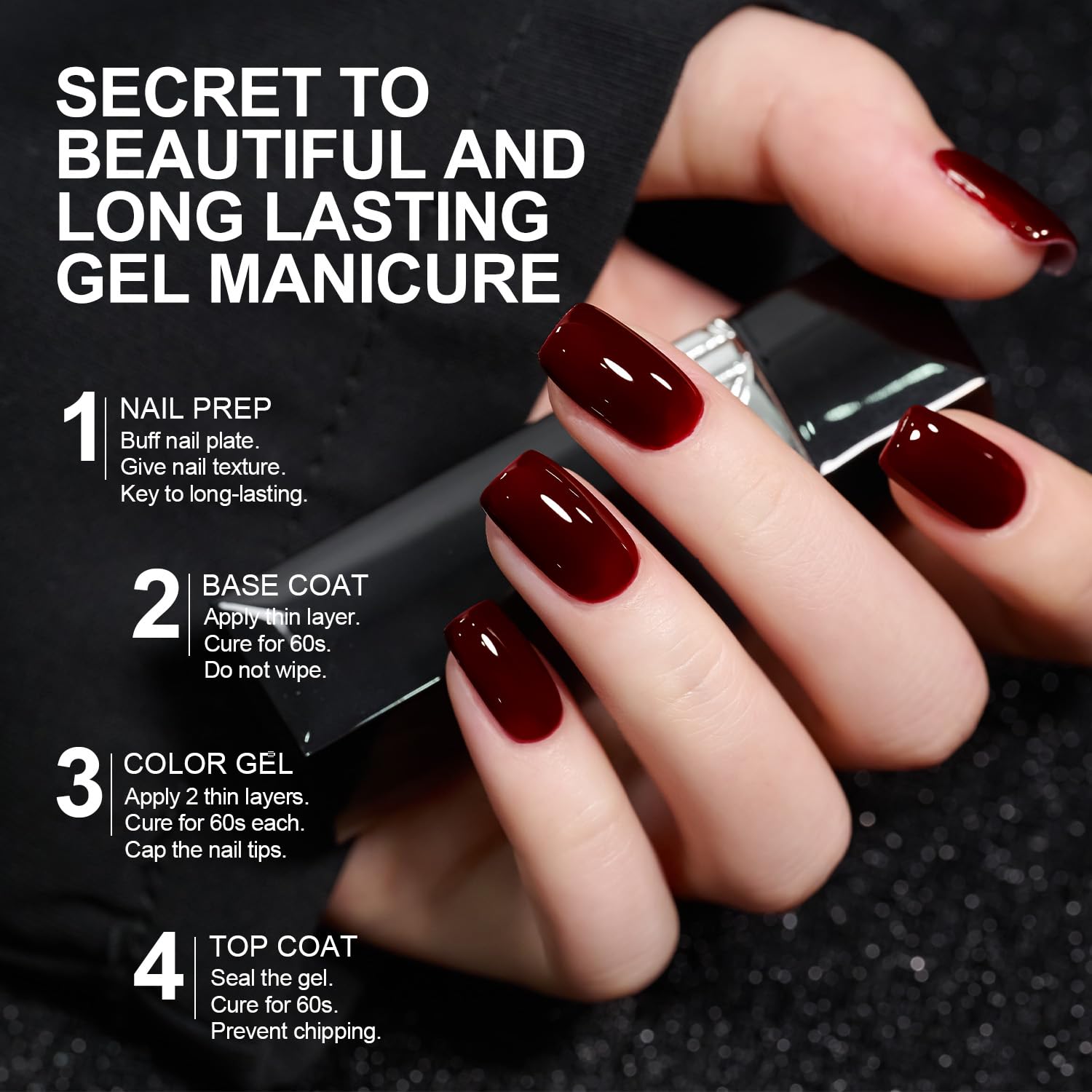 GAOY glossy top coat yields a bright, even shine.