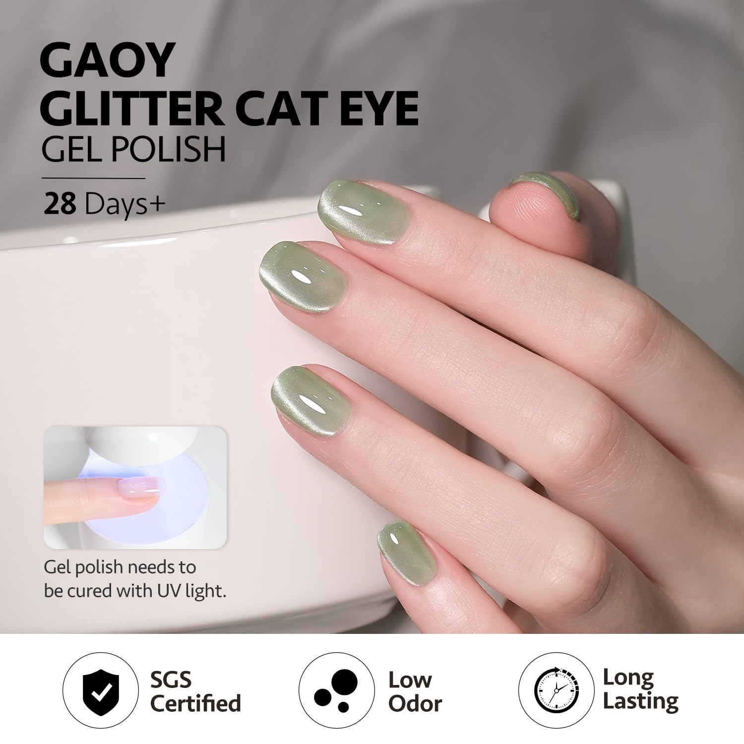 GAOY green jade bottle with magnet demonstrates at home nail art kit.