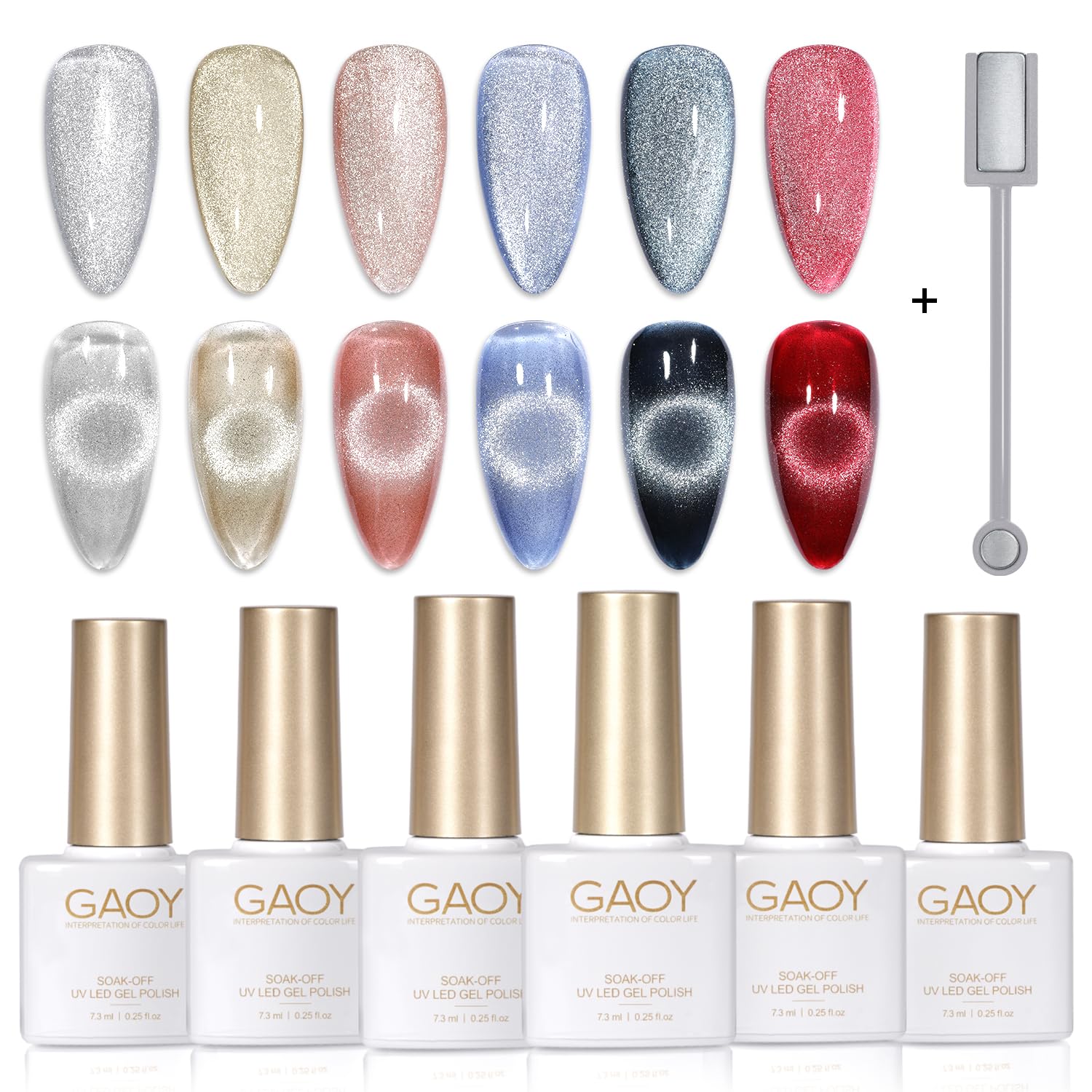 GAOY holographic cat eye polish bottle with shimmering finish.