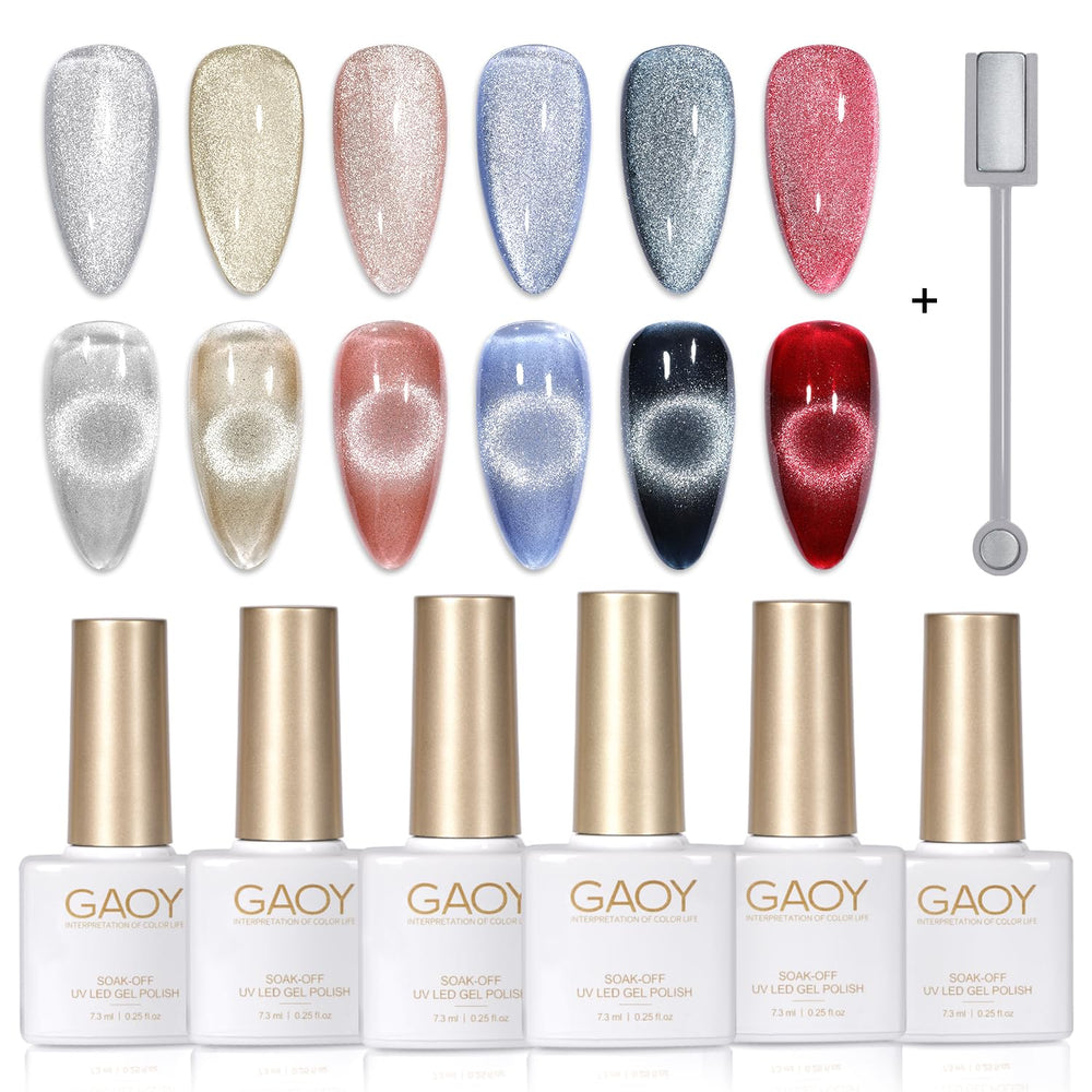 GAOY holographic cat eye polish bottle with shimmering finish.