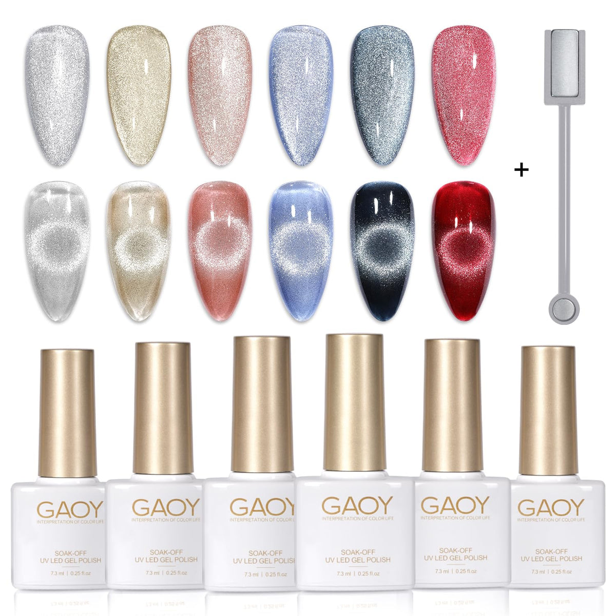 GAOY holographic cat eye polish bottle with shimmering finish.