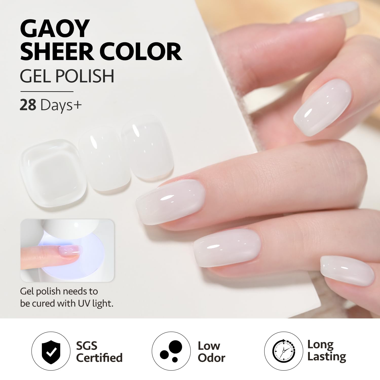 GAOY Jelly Gel top coat with color provides a shimmering jelly finish