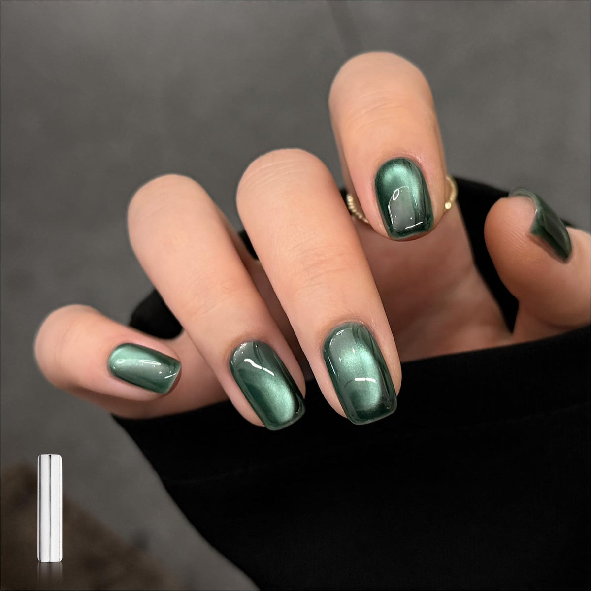 GAOY Jelly Green Cat Eye Gel Nail Polish bottle displaying holographic sparkle for stylish at-home manicures.