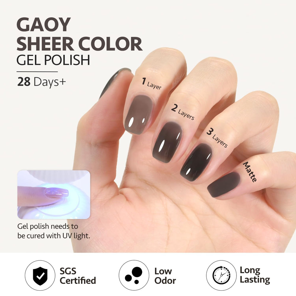 GAOY Jelly Nude Black polish ideal for DIY nail art and creative designs.