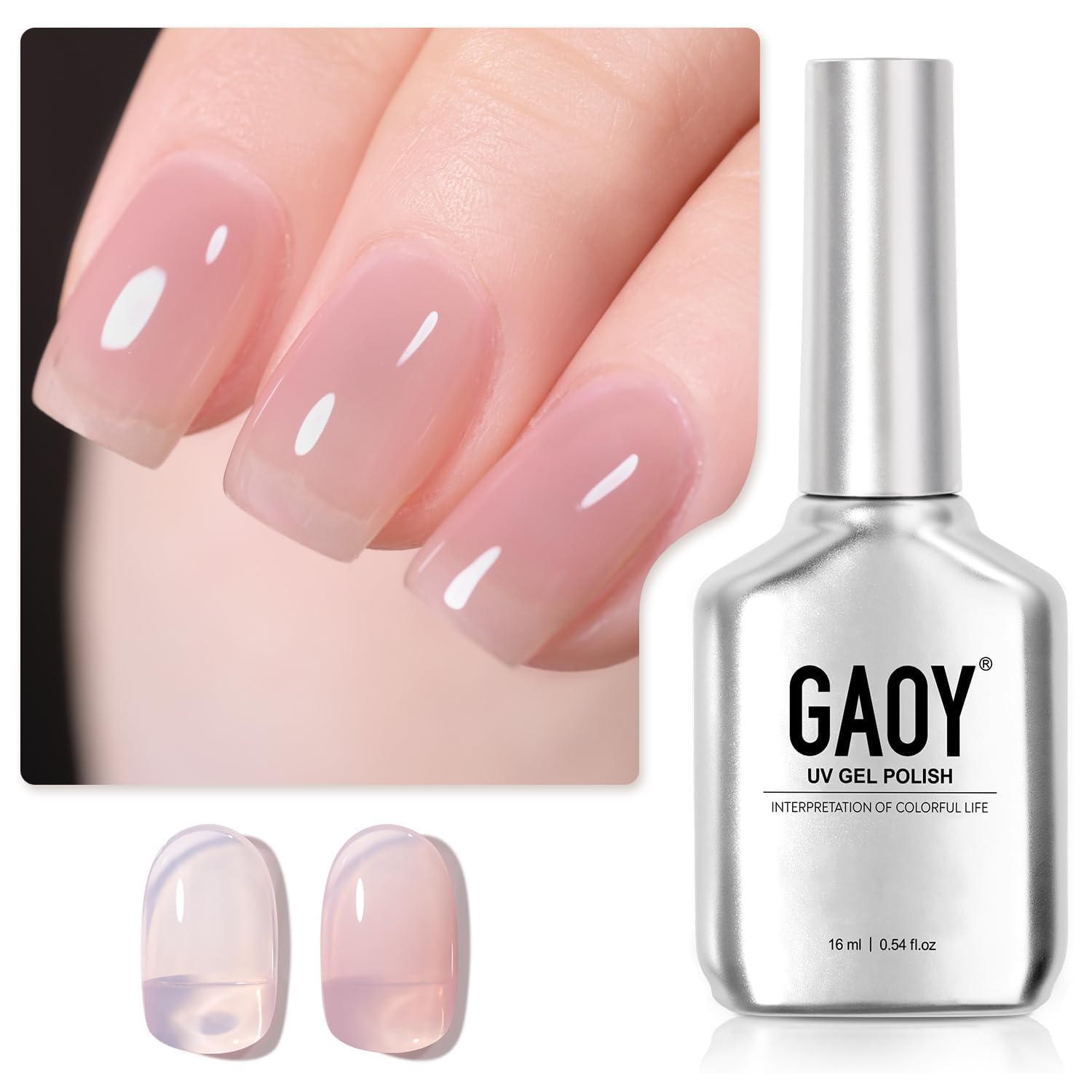GAOY Jelly Nude gel nail polish bottle for at-home manicure.