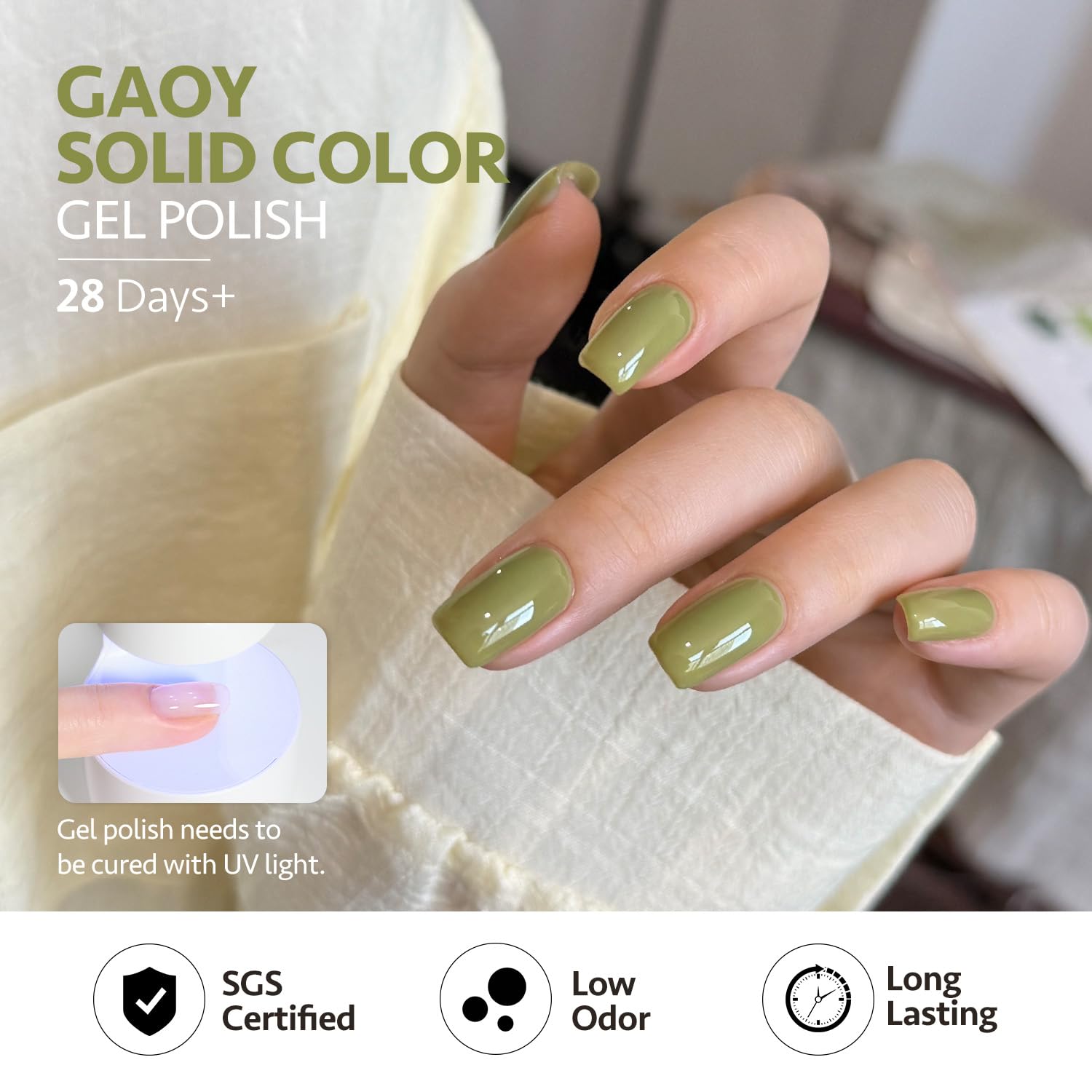 GAOY matte top coat for velvet-smooth, sophisticated look.