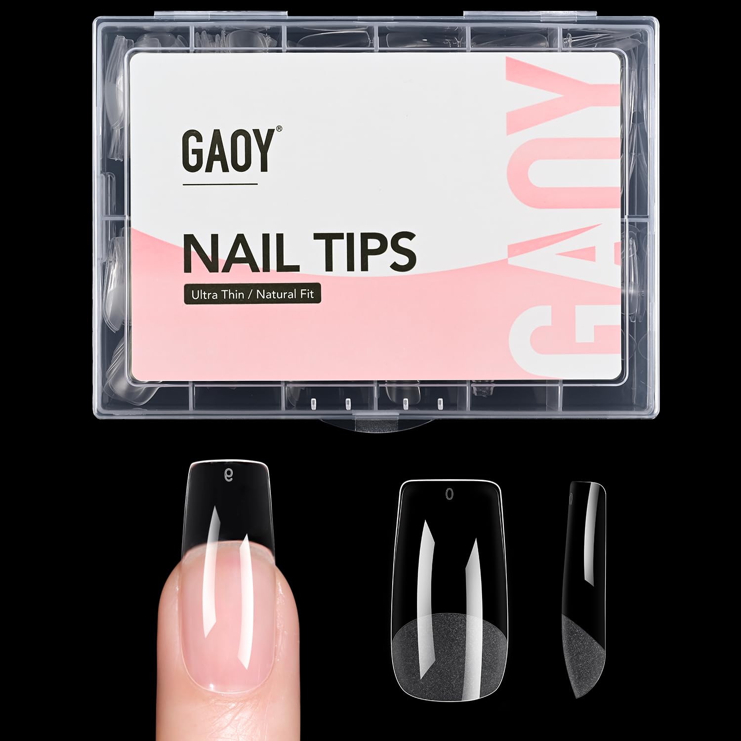 GAOY medium square fake nail tips in a packet for easy sizing and application.