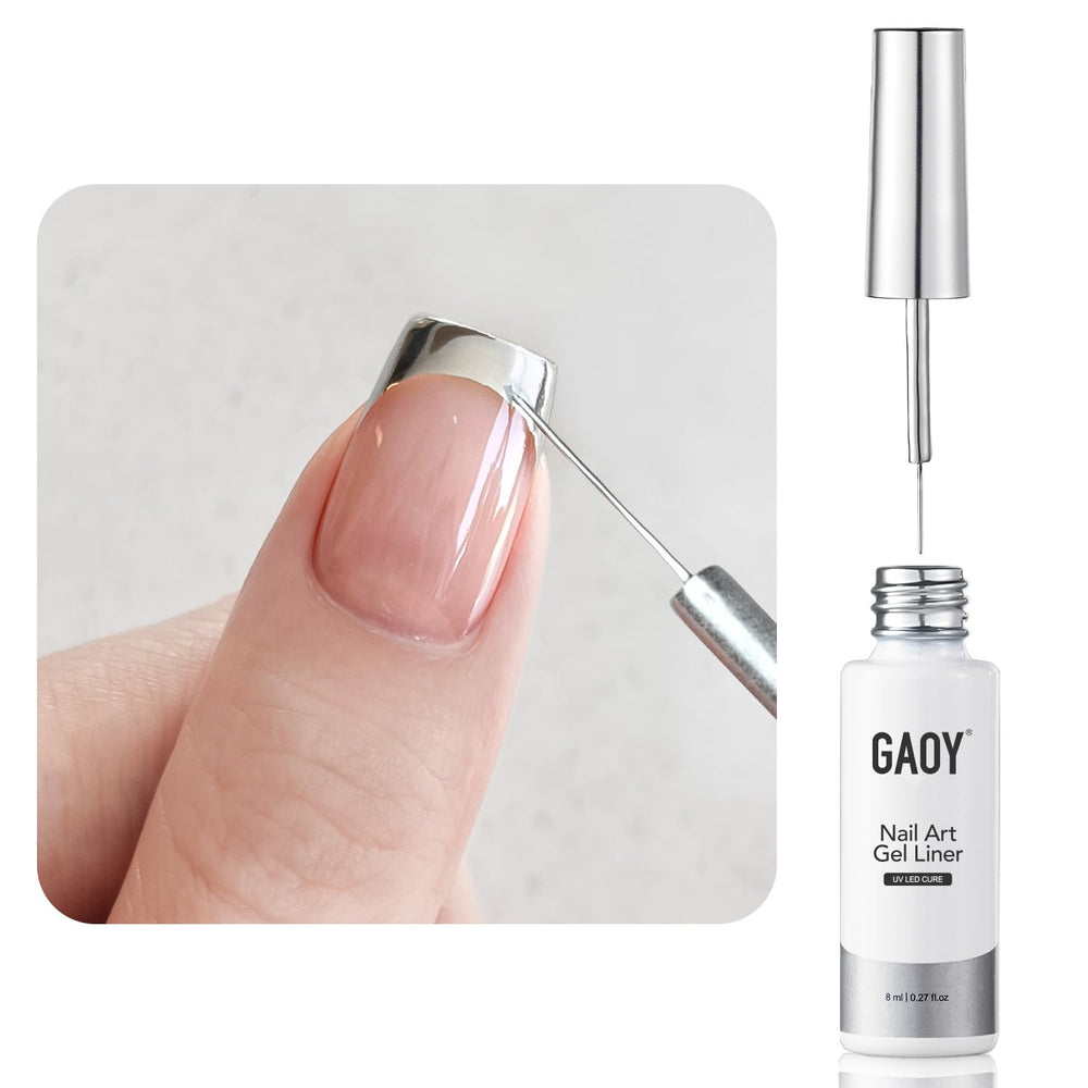 GAOY metallic-silver-gel-liner with mirror-finish for striking nails.