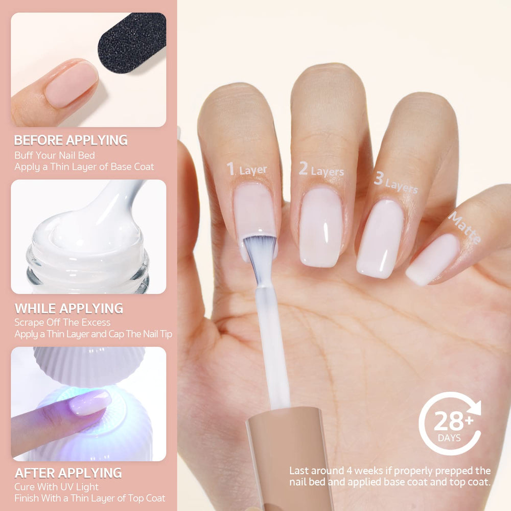 GAOY Milky White cure under UV lamp in 60 seconds.