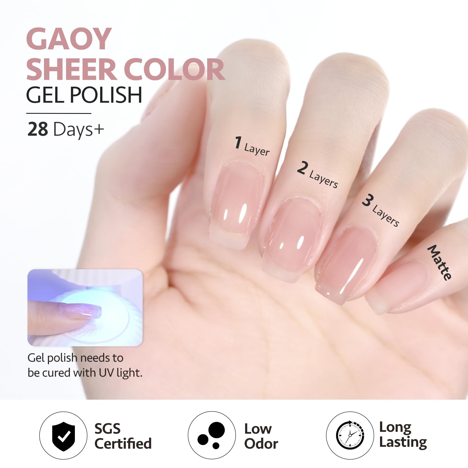 GAOY buffed nail bed improves adhesion for smooth application.