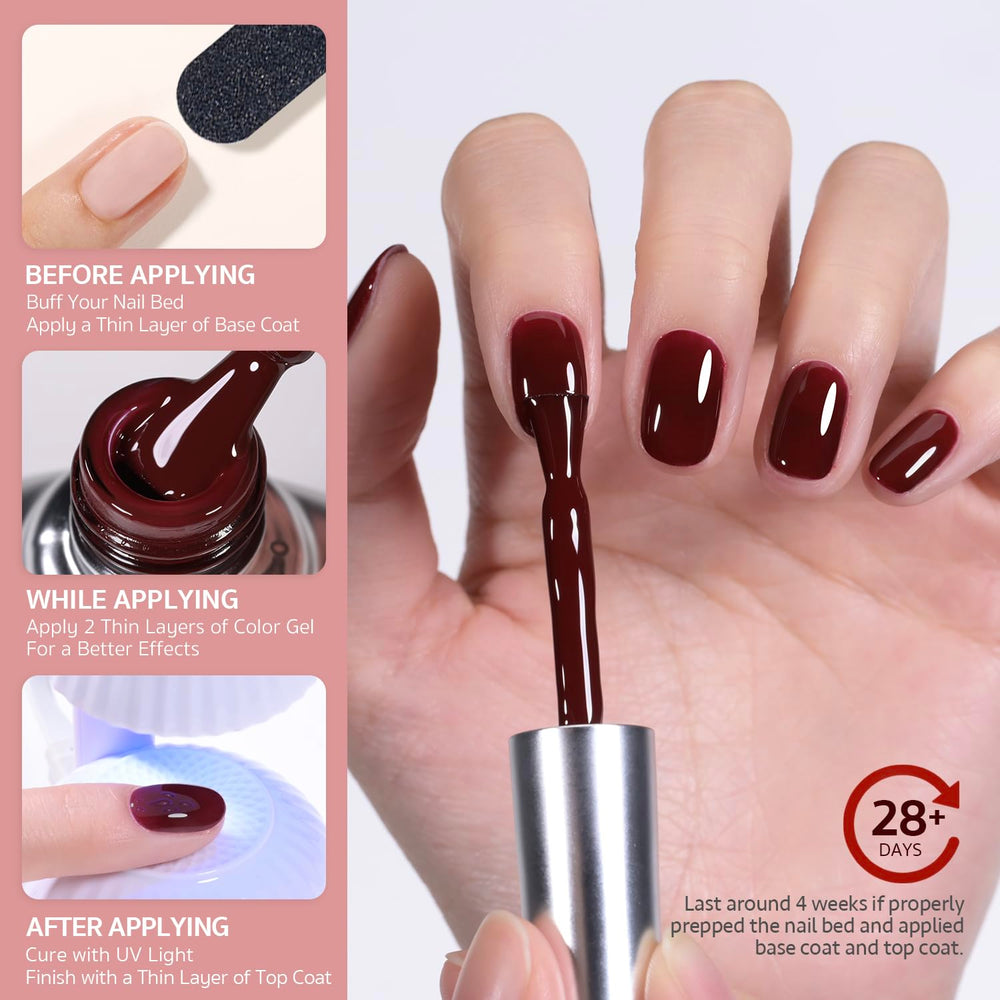 GAOY nails with dark red cherry gel polish shine and gloss