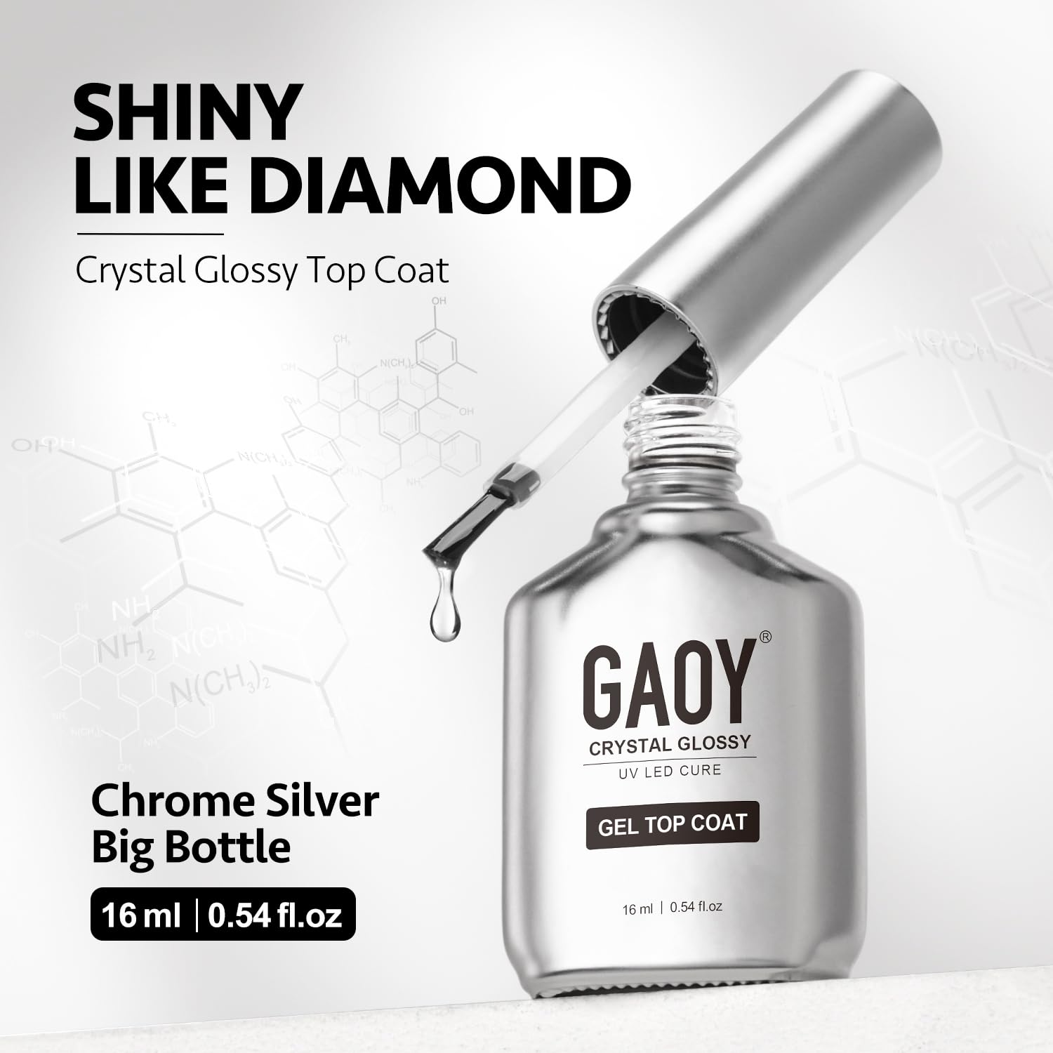 GAOY No-Wipe Base Coat 16ml cures quickly under UV light.