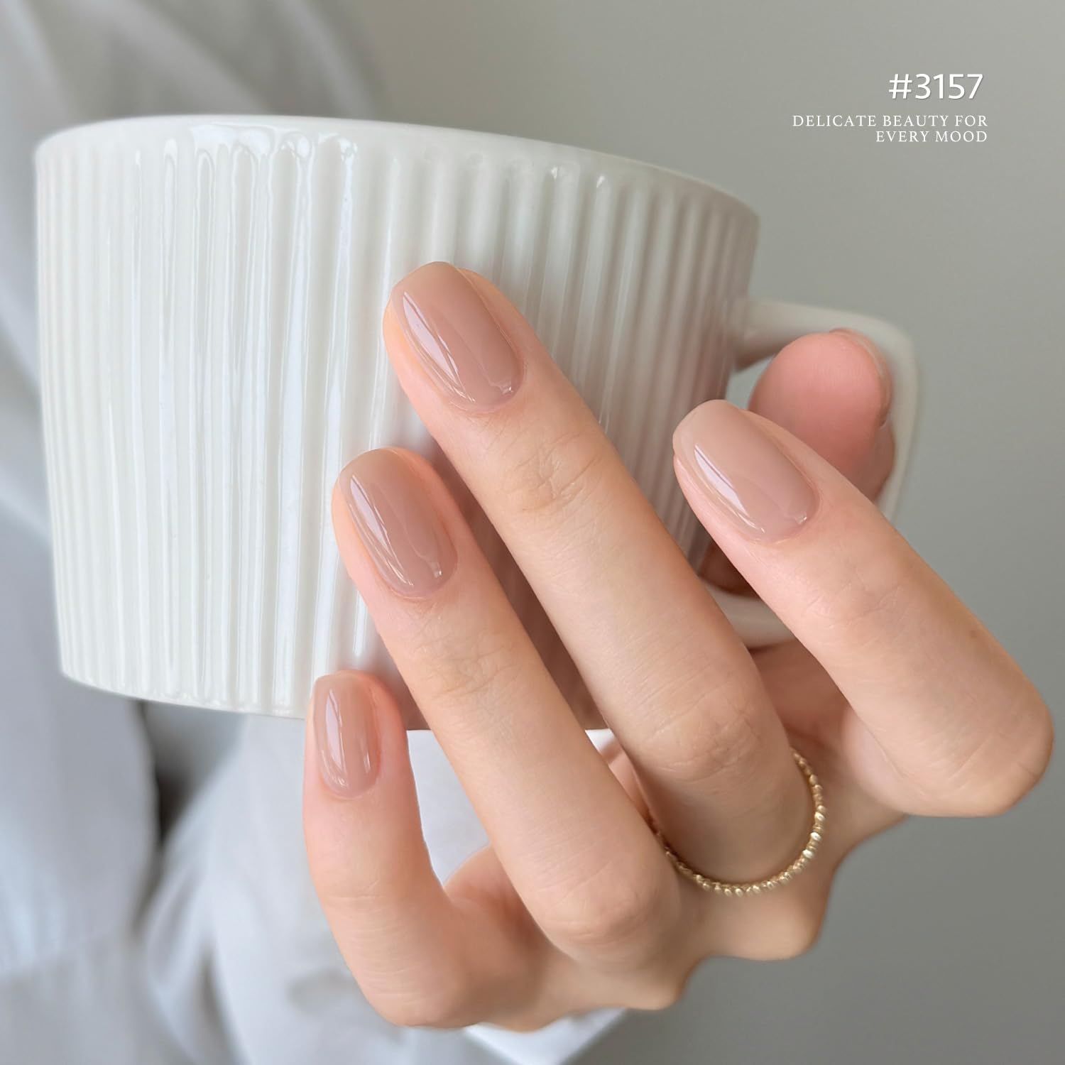GAOY Nude Jelly swatch on nail reveals even application and subtle shine