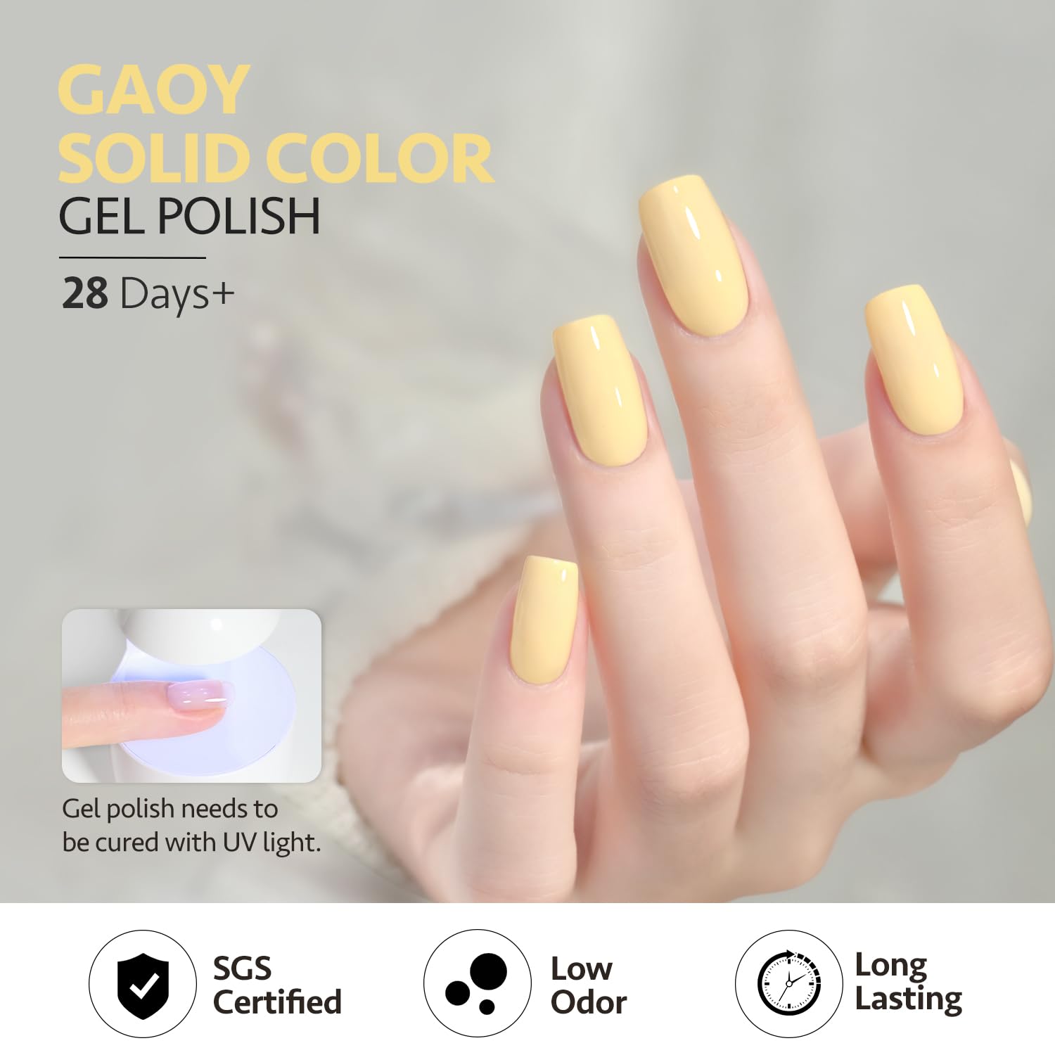 GAOY Lemon Pie gloss finish after top coat on nails.